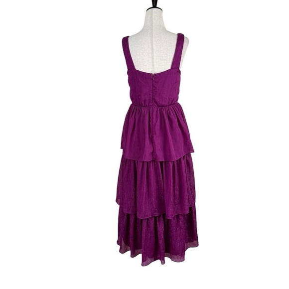 Lulus Tier for the Drama Magenta Purple Lurex Tiered Midi Dress - Picture 8 of 15